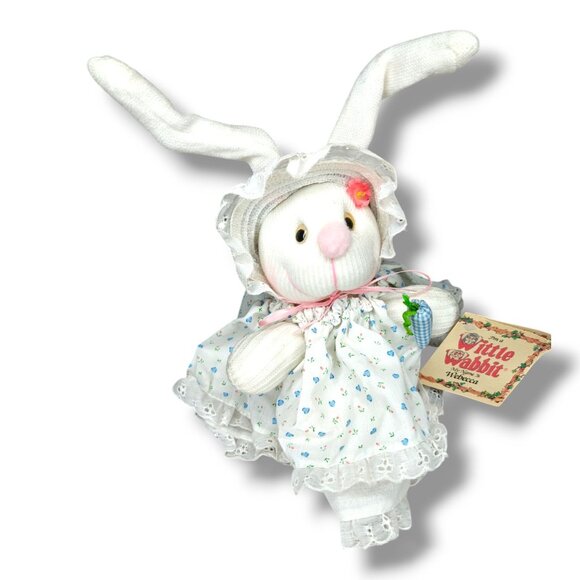 Vintage Wittle Wabbit Webecca Stuffed Bunny Rabbit Doll With Bonnet & Dress - Picture 1 of 11